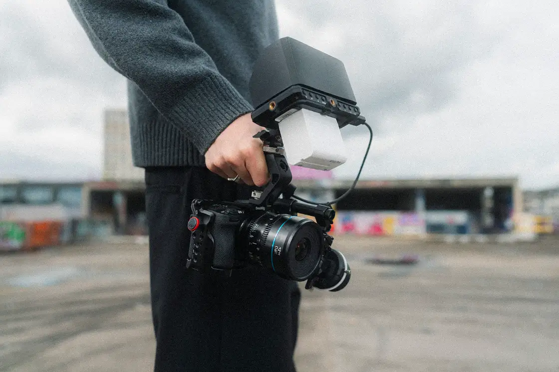 Close-up of the cinema camera setup used by Lua Hell during a production shoot in Switzerland