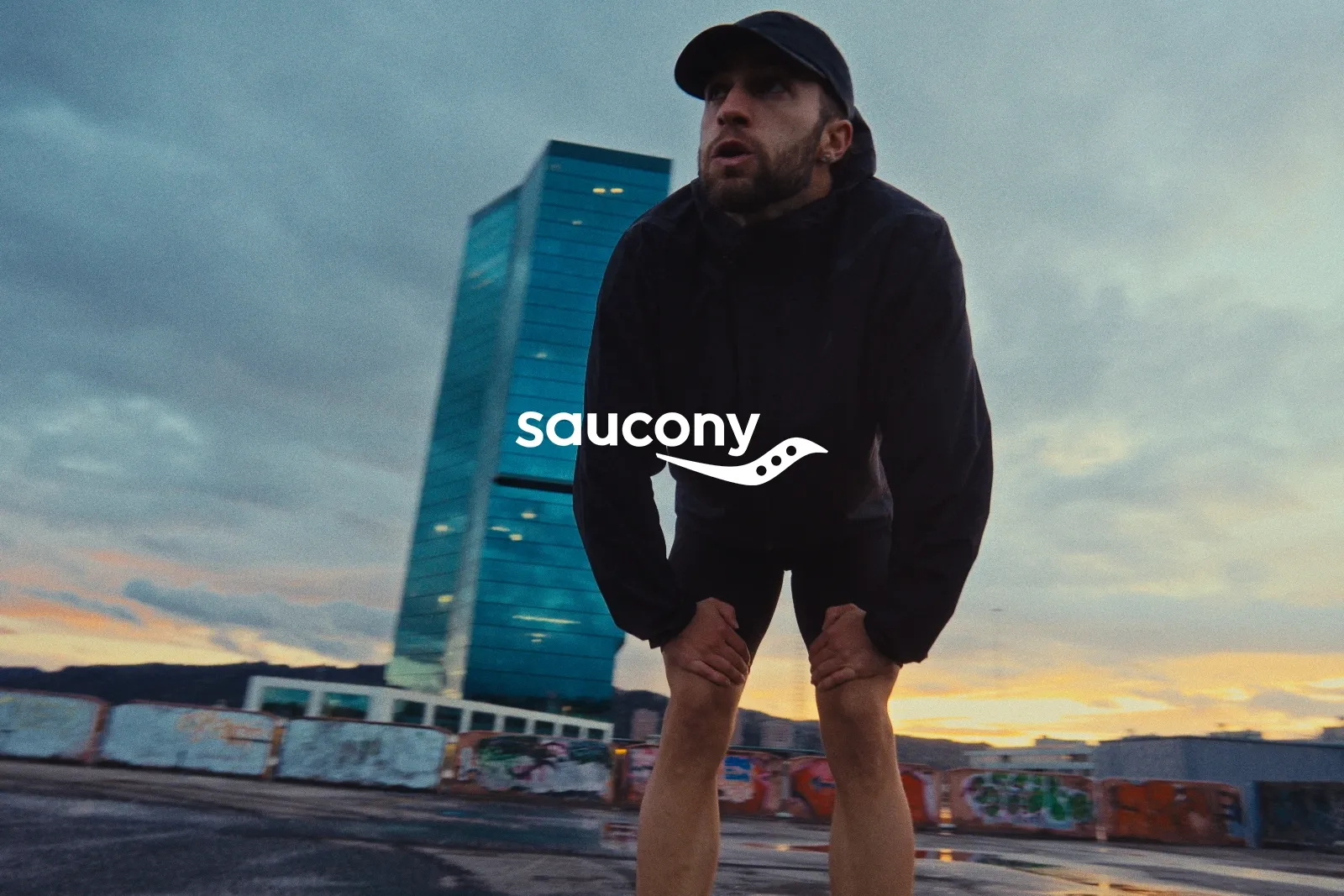 Saucony The Run commercial by Lua Hell: runner catching breath on a Zurich rooftop at dawn after the city run
